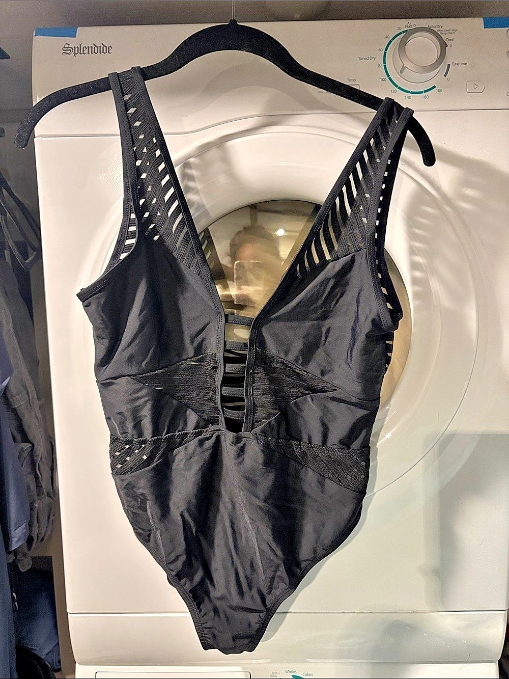 Black Plunging Mesh One-Piece Swimsuit